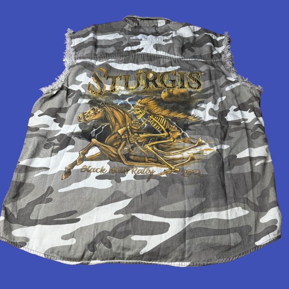 Sturgis Motorcycle Rally 2012 Camouflage Sleeveless Shirt Size Large Biker